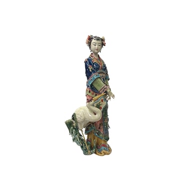 Chinese Porcelain Qing Style Dressing Crane Flower Lady Figure ws3702E 