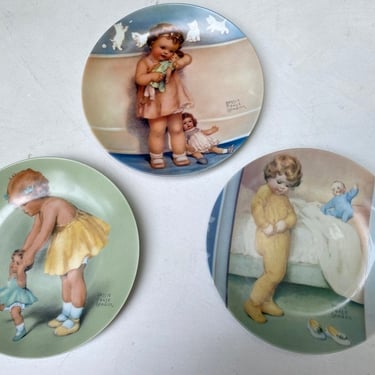 80's Bessie Pease Gutmann Nursery Decorative Plates, Little Girl With Doll, Set Of 3 
