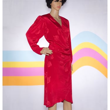 Vintage 1980s Red Ruched Waist Dress | Medium/Large | i-7 
