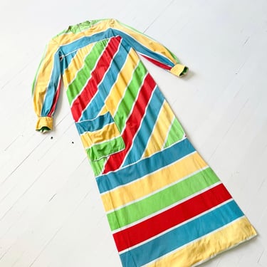 1970s Bold Striped Cotton Maxi Dress 