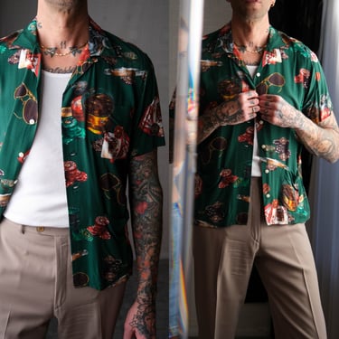 POLO Ralph Lauren Rare Hunter Green Poker Loop Collar Viscose Shirt | UNWORN w/ Tags | Greaser, Rockabilly | 1950s Style RRL Designer Shirt 