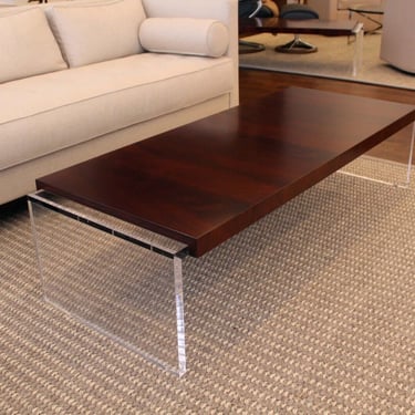 Contemporary Modern Lucite & Walnut Rectangular Coffee Table by Bolier for Decca 