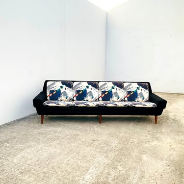Abstract Cushion MCM Teak Base Long Sofa Couch