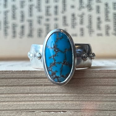 Studded Silver Band - Turquoise - Size 5.25