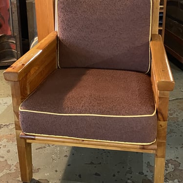 Habitant Knotty Pine Arm Chair w Piped Maroon Cushion