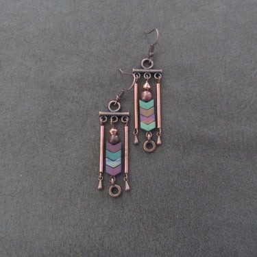Copper ethnic chandelier earrings, statement earrings, multicolor earrings 