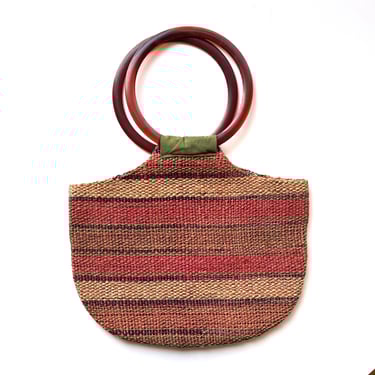 Vintage 40s 50s Striped Straw and Lucite Market Handbag Purse Bag 