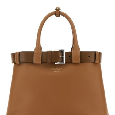 Prada Woman Caramel Leather Prada Buckle Medium Handbag