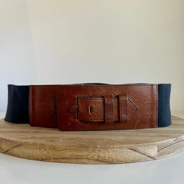 Brown Genuine Leather USA Made Wide Loop Stretchy Band Belt - Large 