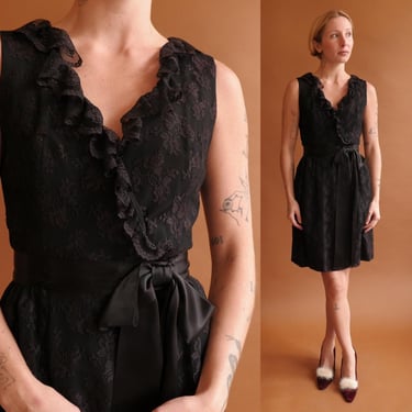 Vintage 70s Black Lace Mini Dress/ 1970s Lanz Dress/ Size XS 