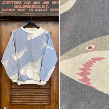 Vintage 1980’s “Michigan Rag” Shark Pop Art Skate New Wave Cartoon Sweatshirt, 80’s Vintage Clothing 