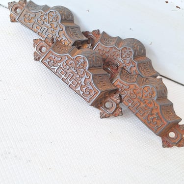 Four Ornate Victorian Cast Iron Bin Pulls, Antique Drawer Handle, Apothecary Pulls 072908 