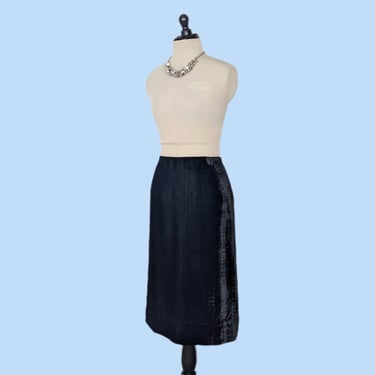 Vintage 60s Black Velvet Pencil Skirt, 1960s Knee Length Fitted Skirt 