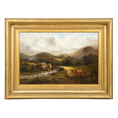 Oil on Canvas Landscape of a Shepherd by Cyrus Buott, 1882