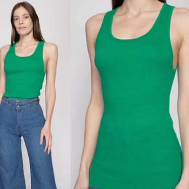 Sm-Lrg 80s Plain Green Undershirt Muscle Tank | Vintage Soft Combed Cotton Ribbed Sleeveless Top 