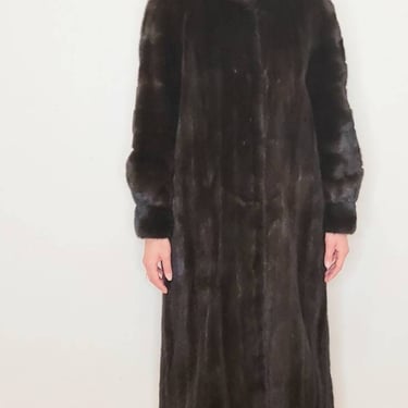 1980s Ranch Mink Fur Coat Hana K  Dark Brown Ankle Length 