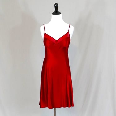 90s Red Silk Satin Nightie by Victoria's Secret - Washable Silk Chemise - Vintage 1990s - S M 