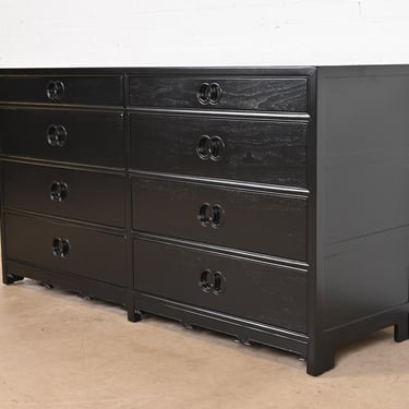 Michael Taylor for Baker Far East Collection Black Lacquered Double Dresser, Newly Refinished