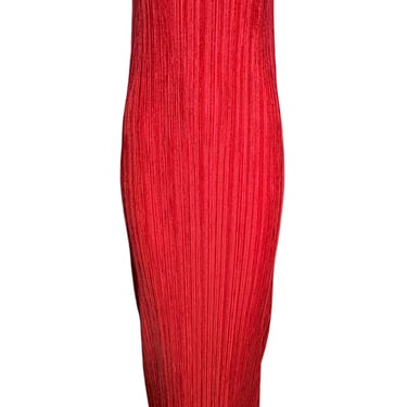 Issey Miyake 2000s Plissé Cherry Red Scoop Neck Dress, New/Old