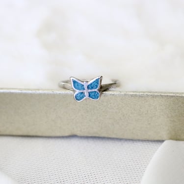 silver + turquoise micro butterfly ring 6.5 