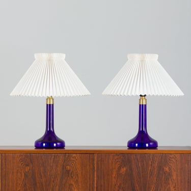 Pair of deep blue table lamps by Holmegaard for Le Klint, Denmark 1970s 