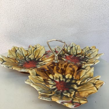 Vintage ceramic pottery tray mid century leaves fall colors handle Maurice of California 13