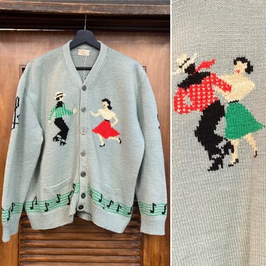 Vintage 1950’s Square Dancer Knit Wool Cardigan Rockabilly Sweater, 50’s Knit Sweater, Vintage Dance, Vintage Clothing 