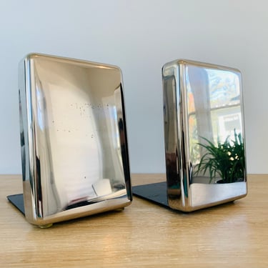 Mid Century Modern Chrome Bookends by Smith Metal Arts McDonald Products Buffalo NY 