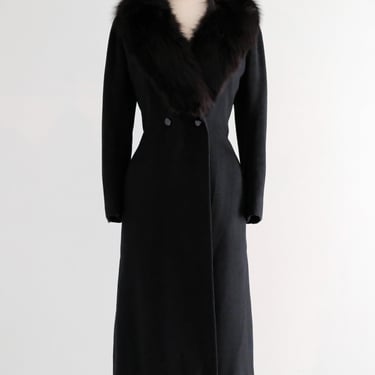 Vintage 1980’s Black Cashmere Coat with Fox Fur Collar / ML