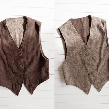 brown wool vest | 70s 80s vintage brown tweed wool dark academia cottagecore cosplay reversible waistcoat vest 