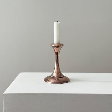 1960s – Vintage Mid-Century Rose Gold Plated Candlestick Holder - Solid Metal Tulip Shape 