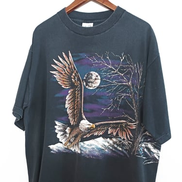 bald eagle shirt / vintage animal shirt / 1990s bald eagle wrap around print black cotton animal t shirt baggy XL 