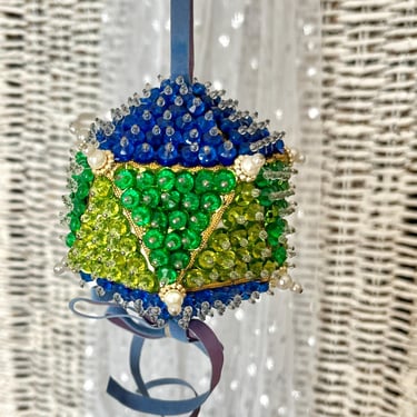 Ornate Jeweled Beaded Christmas Ornament, Mid Century Holiday Decor, Vintage 60s 70s 