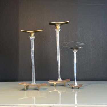 Set of 3 rare Brutalist candleholders by David Marshall in S, M & L 