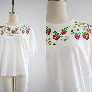 1980s Strawberry Applique T Shirt 