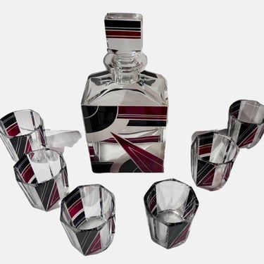 Art Deco Decanter and Whiskey Glasses by Karl Palda