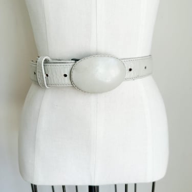 Vintage 1970s White Eggshell Leather Belt 