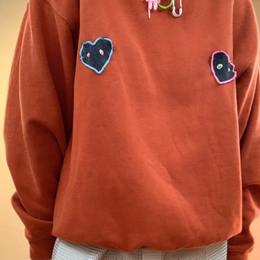 Heart patch boob sweatshirt, pierced body jewelry sweatshirt, upcycled contrast stitch sweatshirt 
