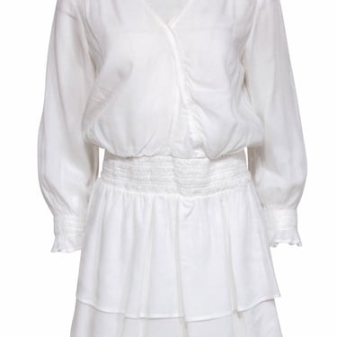 Paige - White Textured Drop-Waist Mini Dress w/ V-Neckline Sz S