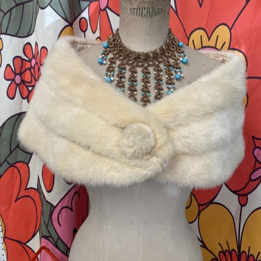 Vintage 1950s white mink wrap fur stole frost bros winter bride 50s fashion mcm 
