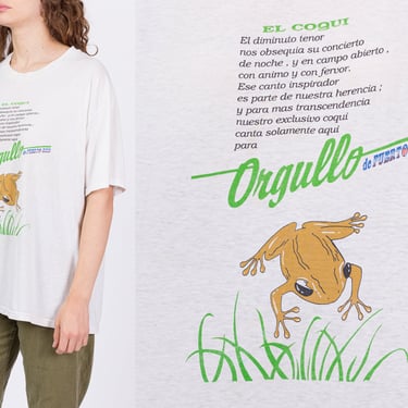 90s "Orgullo De Puerto Rico" El Coqui Frog Shirt - Men's Large, Women's XL | Vintage Distressed White Animal Graphic Tourist Tee 