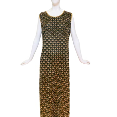 1960's Black and Gold Metallic Lurex Knit Maxi Dress
