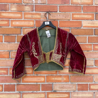 antique red velvet ottoman Turkish cropped jacket / xxs extra extra small 