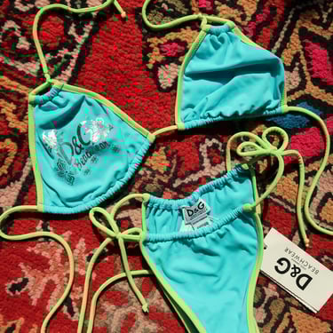 NWT Dolce & Gabbana Beachwear Bikini – Y2K Neon Blue & Lime Green Bathing Suit Set