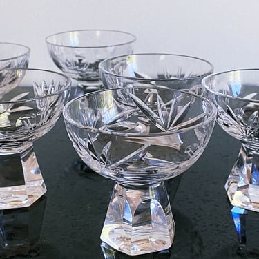Set of 6 Cut glass liqueur or cordial glasses, Fine crystal stemmed shot glasses, Wedding or housewarming gift 