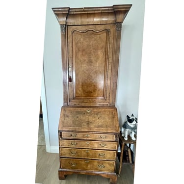English Walnut Dropfront Desk with Bookcase