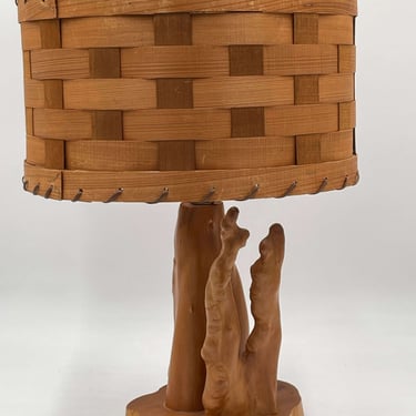 1950's Cypress Knees Lamp with Original Wood Woven Shade