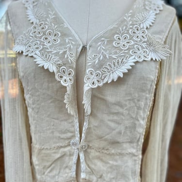 Antique 1900s Embroidered Collar Lace Blouse Delicate Elegance with Mother of Pearl Buttons 36 Bust 