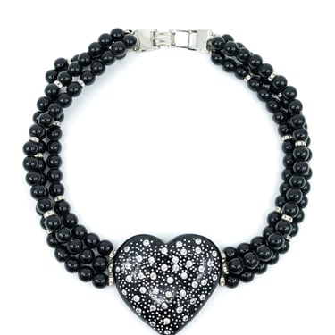 Celine Rhinestone Studded Heart Necklace And Earrings