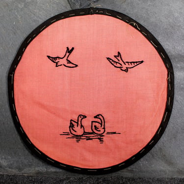 Beautiful Hand-Embroidery on Salmon-Colored Linen Rounds - Unfinished Sewing Pieces for A Special Project | FREE SHIPPING 